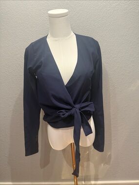 Salt Project Navy Wrap Tie-Front Blouse